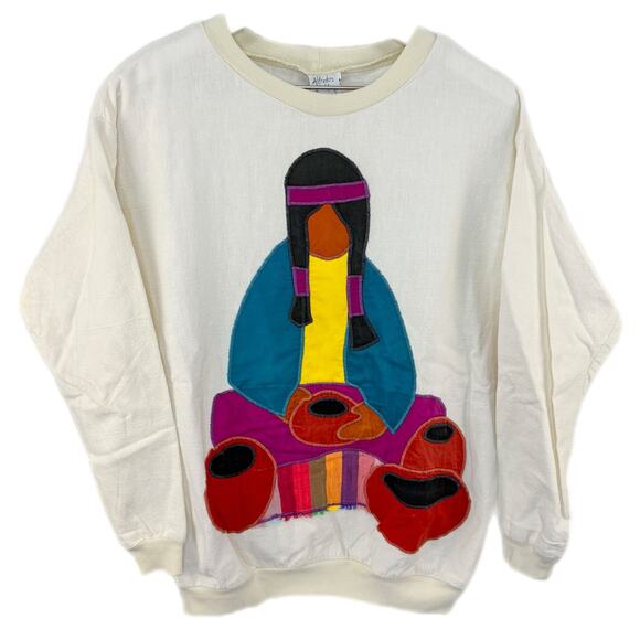 Alfredo's Wife Native American Embroidered Applique Crewneck - Women's Small - Picture 1 of 7